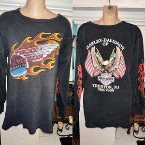 VINTAGE 1992 HARLEY THICK THERMAL LONG SLEEVE TEE TOP 2 SIDED UNISEX